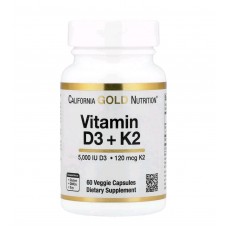 California Gold Nutrition, вітаміни Д3 5000 і K2 у вигляді MK-7, 60 вегетаріанських капсул