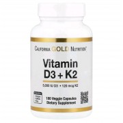 California Gold Nutrition, вітаміни Д3 5000 і K2 у вигляді MK-7, 180 вегетаріанських капсул