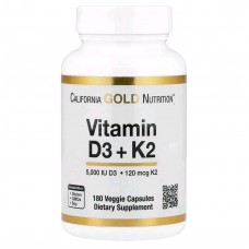 California Gold Nutrition, вітаміни Д3 5000 і K2 у вигляді MK-7, 180 вегетаріанських капсул