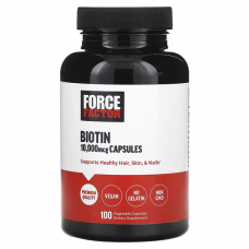 Force Factor, біотин, 10 000 мкг, 100 рослинних капсул