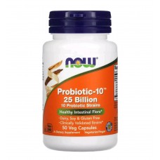 Пробіотики Probiotic-10, 25 млрд КУО, 50 вегетаріанських капсул Now