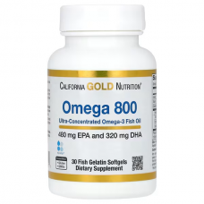 California Gold Nutrition, омега-800, ультраконцентрований риб’ячий жир з омега-3, форма тригліцеридів KD-Pur, 30 капсул із риб’ячого желатину (1000 мг у капсулі)