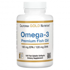 California Gold Nutrition, риб’ячий жир з омега-3 преміальної якості, 100 капсул із риб’ячого желатину (1100 мг у капсулі)