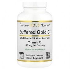 California Gold Nutrition, Buffered Gold C™, аскорбат натрію (вітамін C) GOLD Standard, 240 веганських капсул