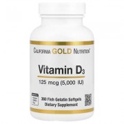 California Gold Nutrition, вітамін D3, 125 мкг (5000 МО), 360 капсул з риб’ячого желатину