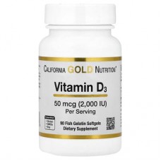 California Gold Nutrition, вітамін D3, 50 мкг (2000 МО), 90 капсул із риб’ячого желатину