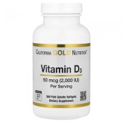 California Gold Nutrition, вітамін D3, 50 мкг (2000 МО), 360 капсул із риб’ячого желатину