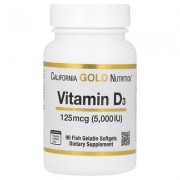 California Gold Nutrition, вітамін D3, 125 мг (5000 МО), 90 капсул з риб’ячого желатину
