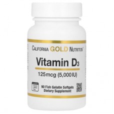 California Gold Nutrition, вітамін D3, 125 мг (5000 МО), 90 капсул з риб’ячого желатину