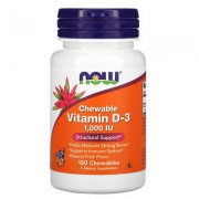 NOW Foods, жувальний вітамін D3, натуральний фруктовий смак, 1000 МО, 180 жувальних таблеток