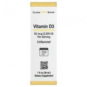 California Gold Nutrition, вітамін D3, без добавок, 50 мкг (2000 МО), 30 мл (1 рідк. унція)