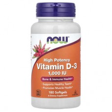 NOW Foods, високоефективний вітамін D3, 1000 МО, 180 капсул